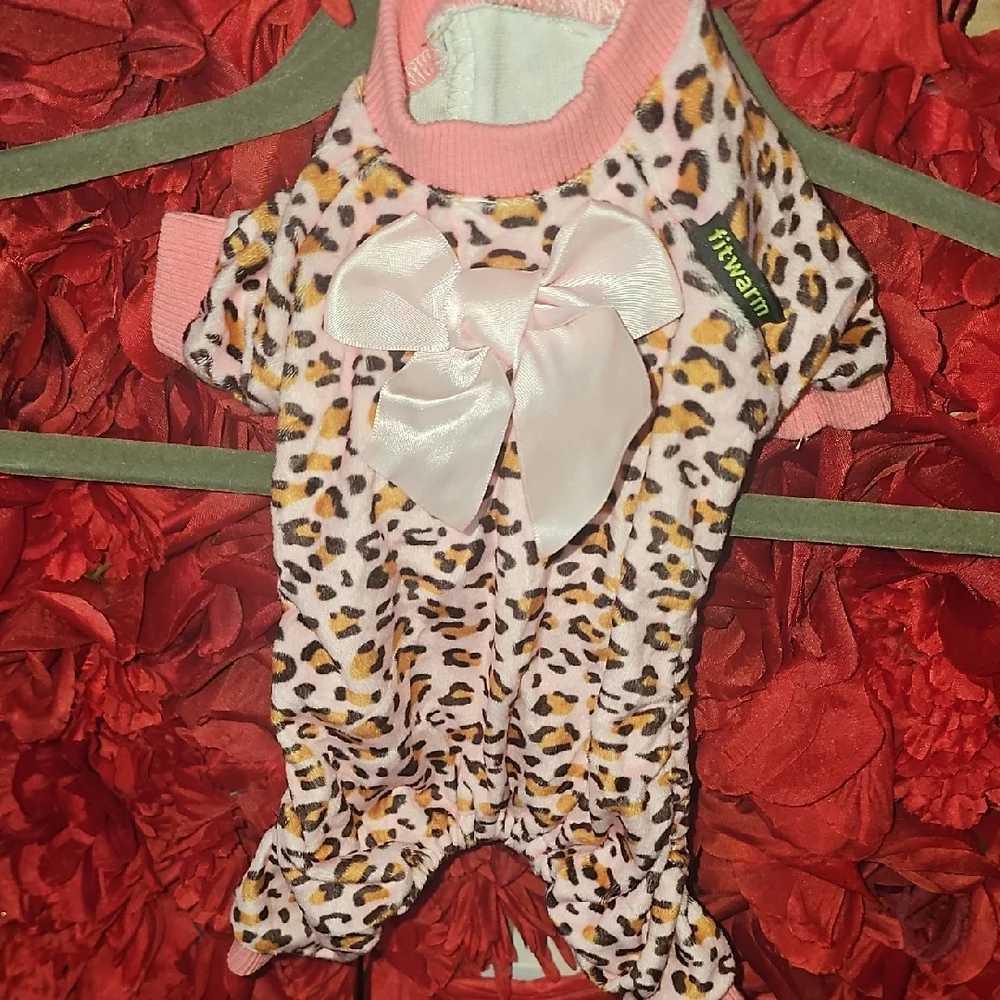 Fitwarm Pink Leopard Print Soft Velvet Pet         Outfit Size XSmall
